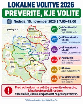 Zaradi spremembe volilnih enot in območij volišč vse občanke in občane posebej opozarjamo, naj pred odhodom na volišče preverijo, na katerem volišču glasujejo.